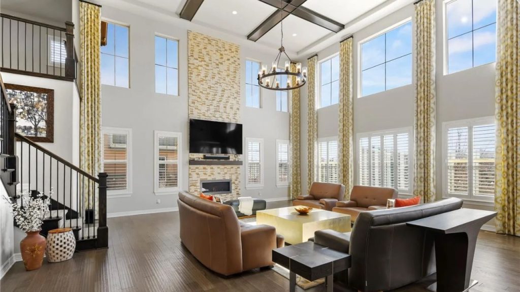 Dramatic Living Room with Fireplace