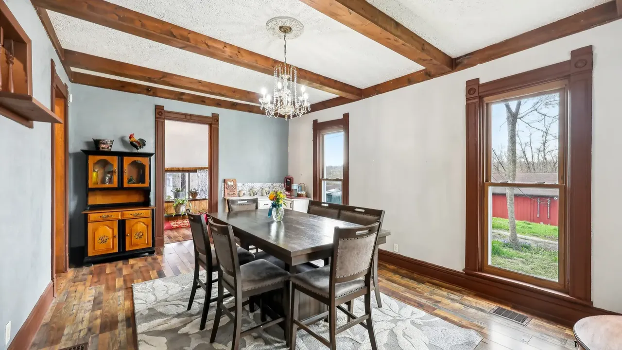 Discover This Unique 4-Bedroom Victorian Home with Wood Beamed Ceilings and Stylish New Vanities in Knightstown, IN (Floor Plan Included)