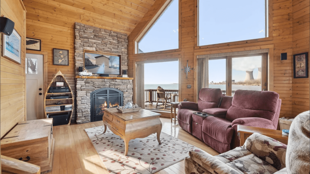 One-of-a-Kind A-Frame Lodge on Lake Erie Waterfront with Floor-to-Ceiling Views in Newport (Floor Plan Inside)