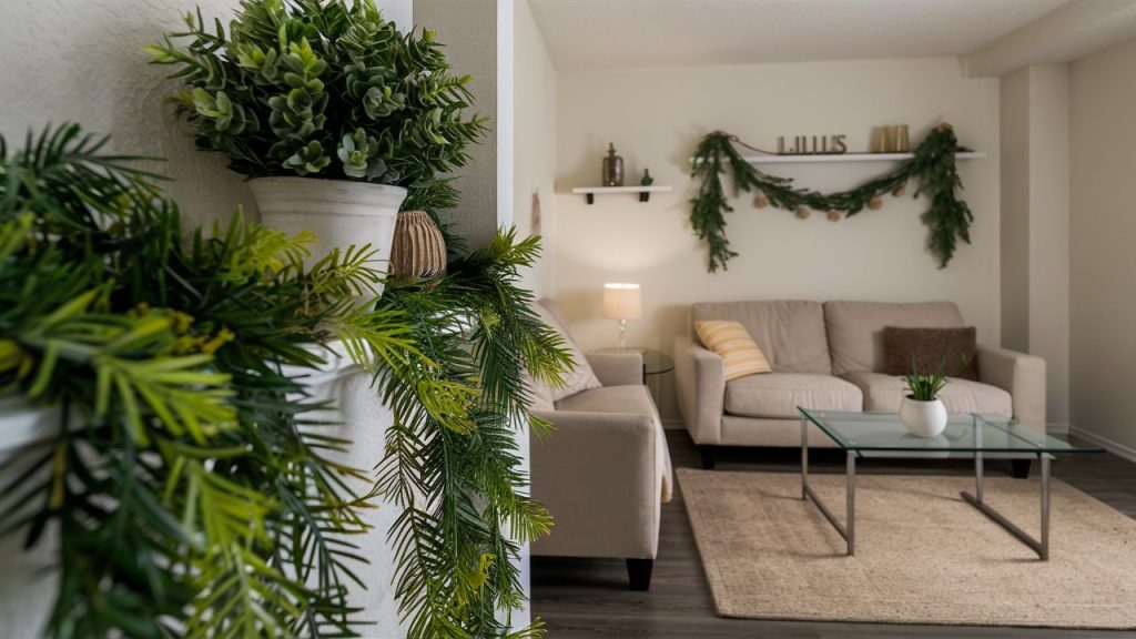 Living Room with Too Much Faux Greenery