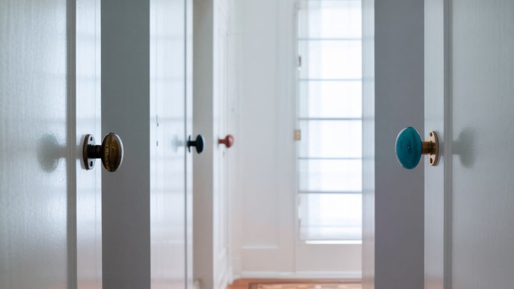 Overlooking Door Hardware in a Hallway