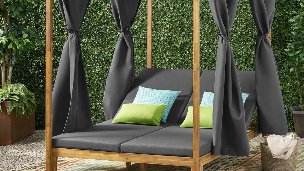 Outdoor Daybed with Canopy Curtains