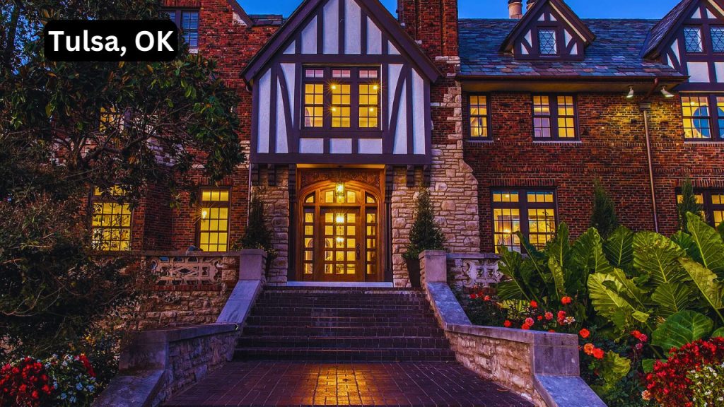A Rare 1928 Tudor Mansion in Tulsa with Historic Charm, Soaring Ceilings, and 3 Acres of Lush Landscaping and Scenic Views
