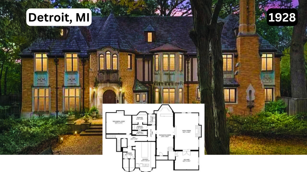 A One-of-a-Kind 1928 Detroit Estate with Hungarian Craftsmanship, Private Library, and Spectacular Golf Course Views (Floor Plan Inside)