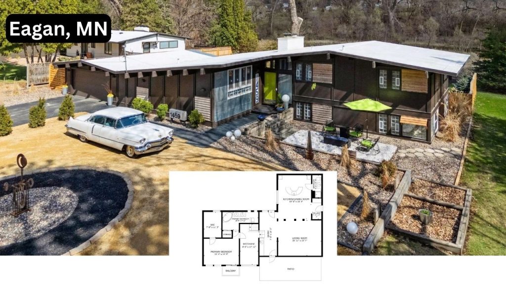 Mid-century modern 4-bedroom home with patio and vintage car in Eagan, MN.