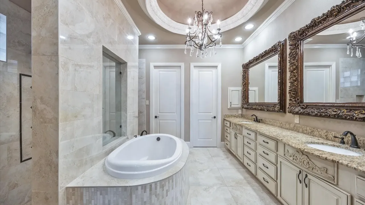 Explore This Elegant Mediterranean Retreat With Soaring Ceilings, Marble Floors, and Poolside Paradise (Floor Plan Inside)