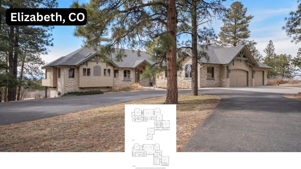 A 10-Acre Walk-Out Ranch in Elizabeth with Soaring Ceilings, Stone Fireplace, and Expansive Views (Floor Plan For Inspiration)