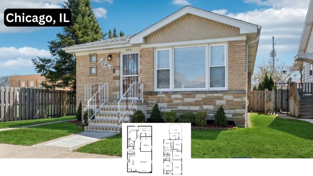 Historical 4-Bedroom Rambler Style Residence with Two Car Garage and Landscaped Yards in Chicago IL (Floor Plan Included)