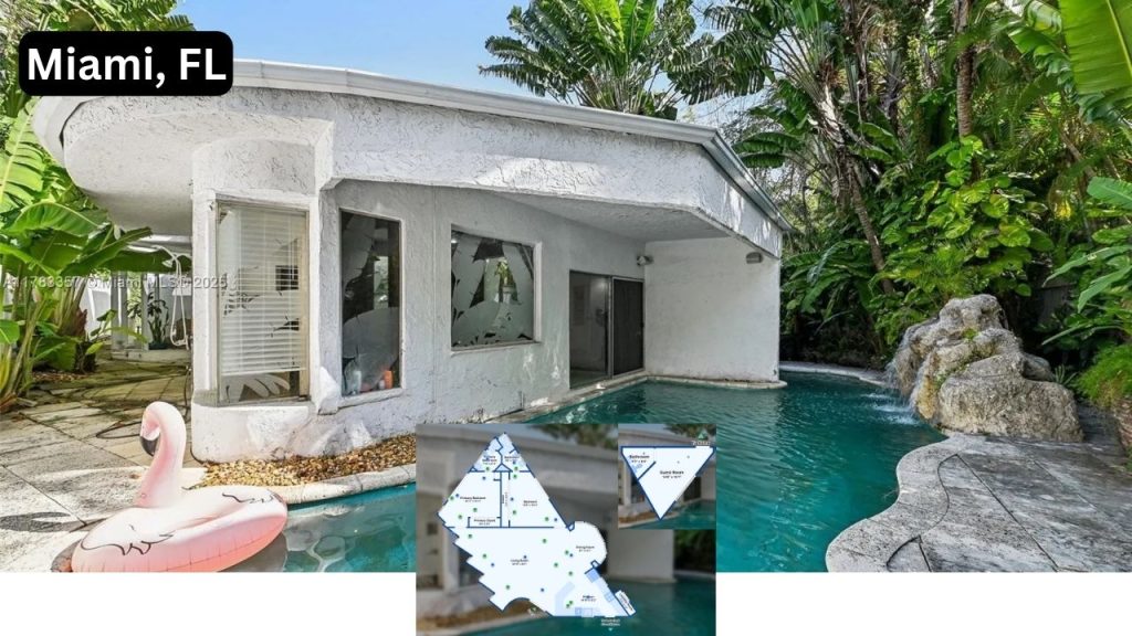 Explore This 3-Bedroom Tropical Oasis with Waterfall Pool in Coconut Grove, Miami (Floor Plan Inside)