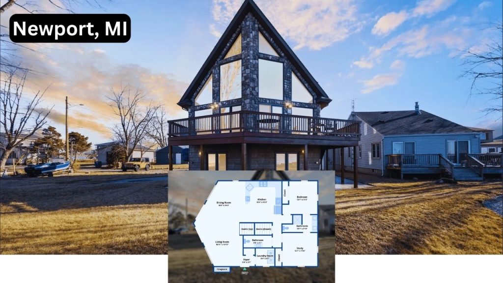 One-of-a-Kind A-Frame Lodge on Lake Erie Waterfront with Floor-to-Ceiling Views in Newport (Floor Plan Inside)