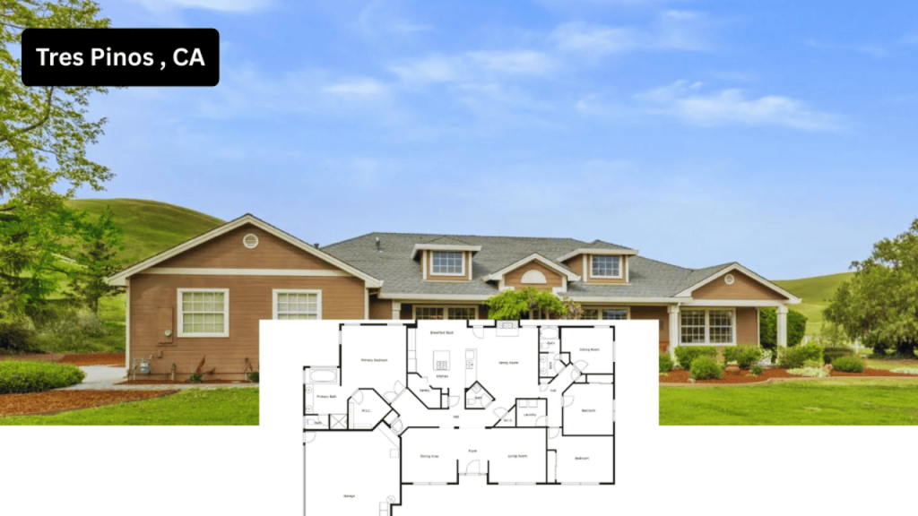Tour This 3,136 Sq Ft Four Bedroom Ranch Style Residence in Tres Pinos, CA with Vaulted Ceilings and Gourmet Kitchen(Floor Plan Inside)